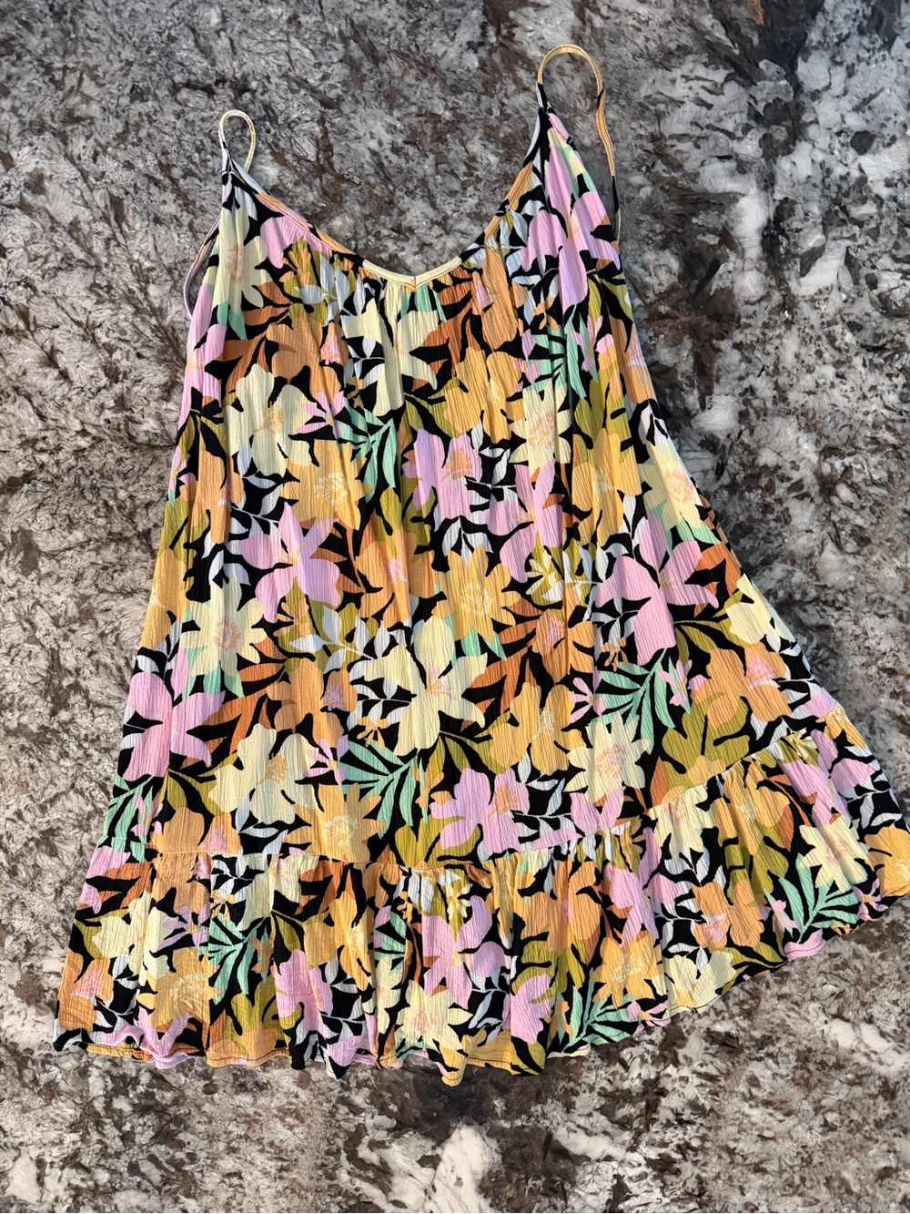 Billabong Floral Swing Skater Dress in Black, Yellow & Pink
